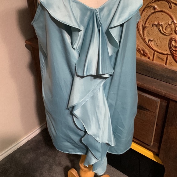 Vera Wang Sleeveless blue silk blouse Pale blue blouse ruffle down the front - Picture 2 of 5